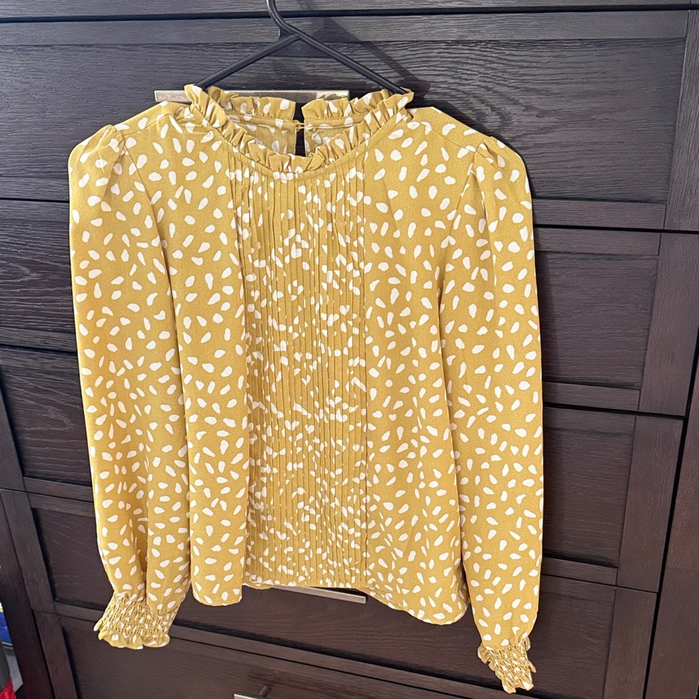 Elegant Mustard Blouse with White Pattern